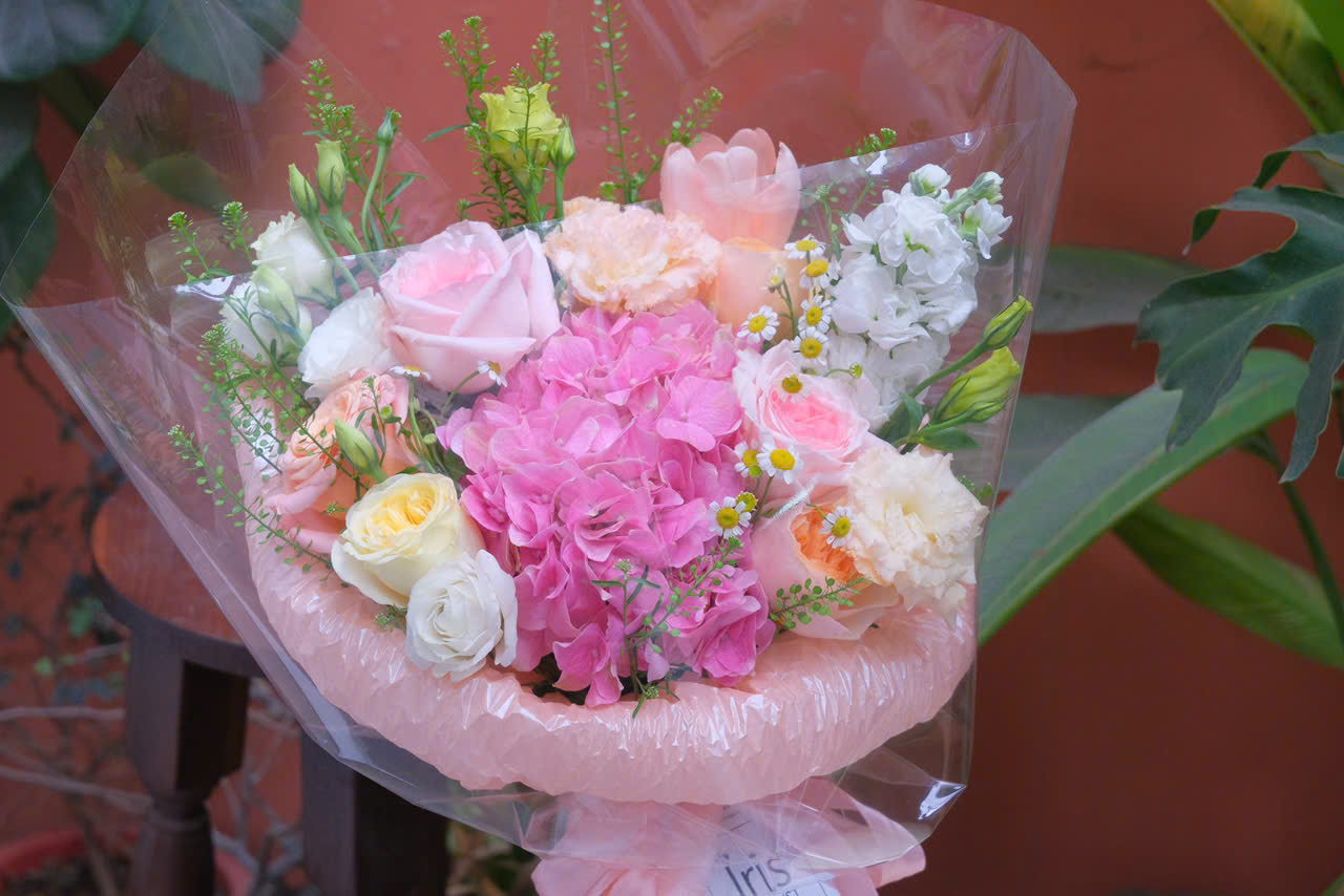 Bó hoa tin nhắn tú cầu hồng mix tone hồng cam