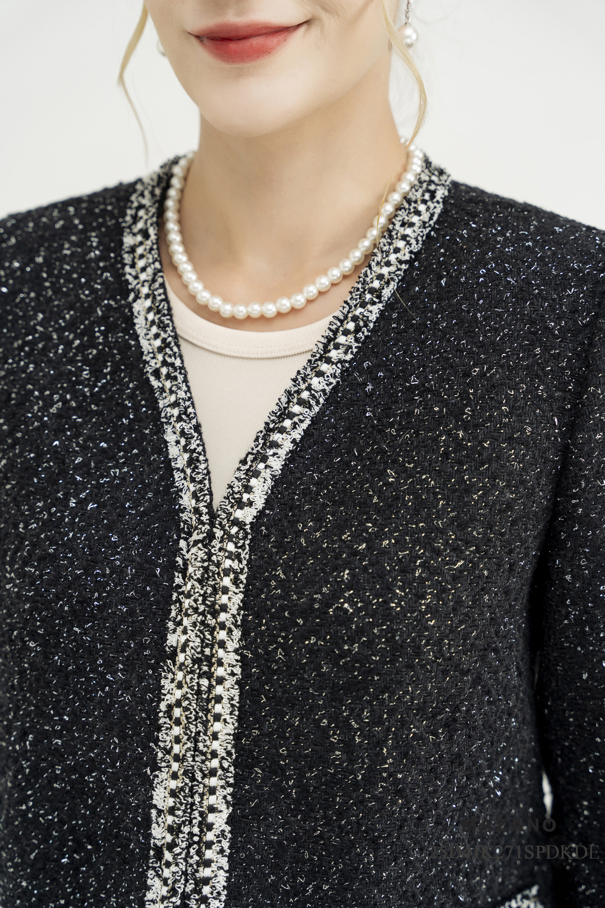 Áo khoác ngắn Vải dạ tweet không cổ tay dài_thumbnail_3