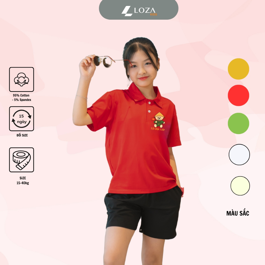 Áo polo bé gái in hình "Tết Độc Lập" -  Loza Kids PL3208