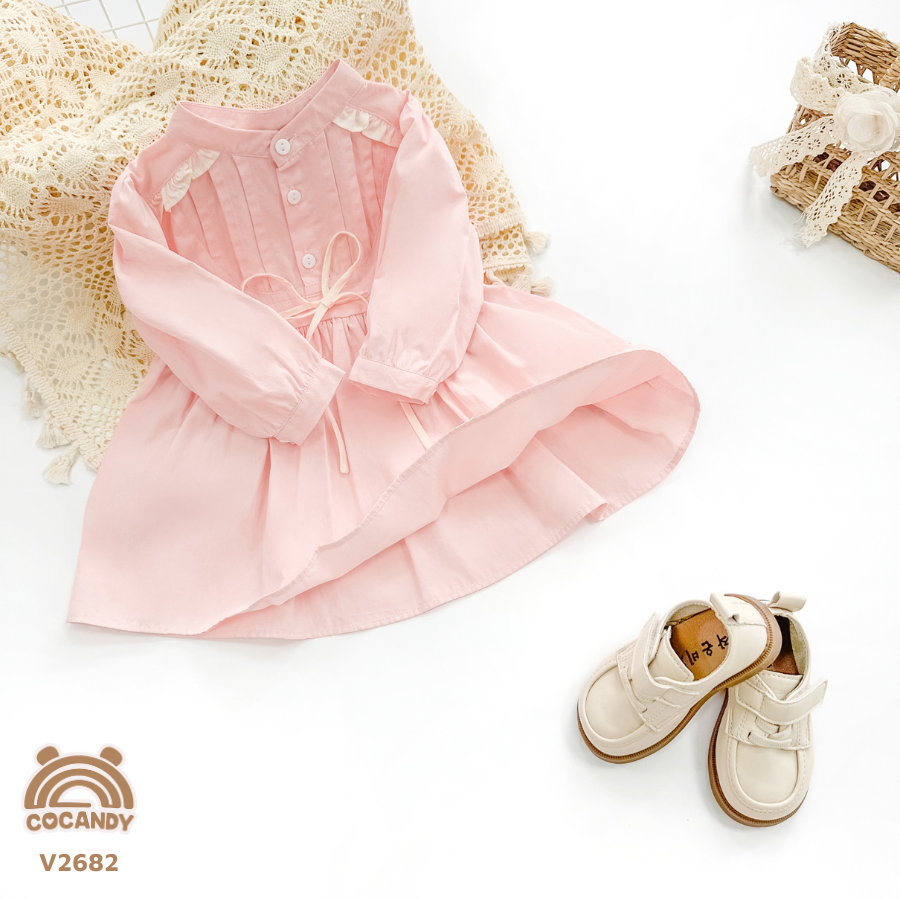 Váy dài HỒNG ngực xếp ly phối BE_thumbnail_2