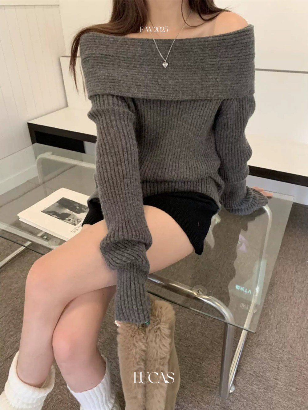 Lucas - Áo len trễ vai gân ngang basic