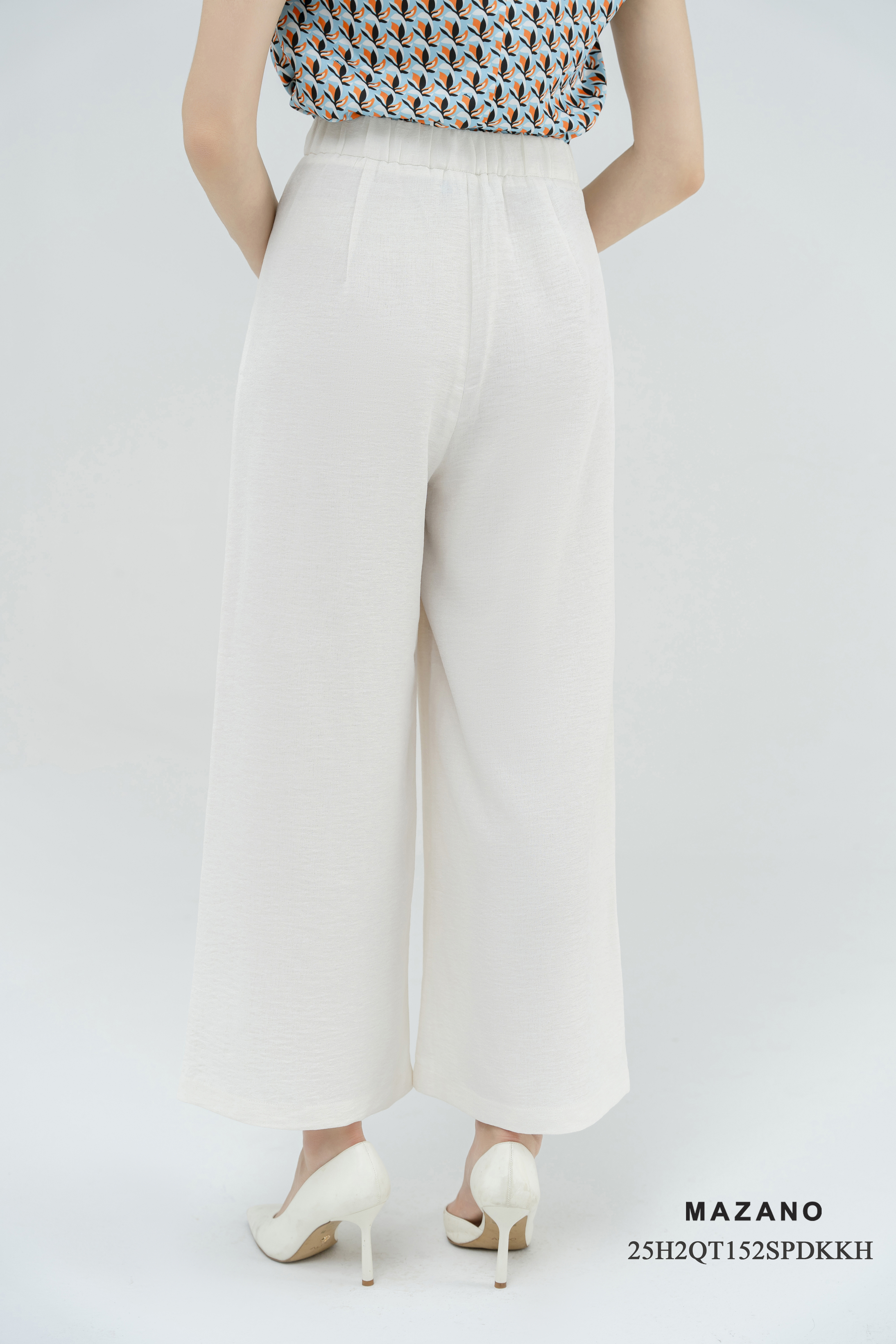 Quần Suông ống rộng cạp tiêu chuẩn vải Đũi dày màu trắng_thumbnail_1