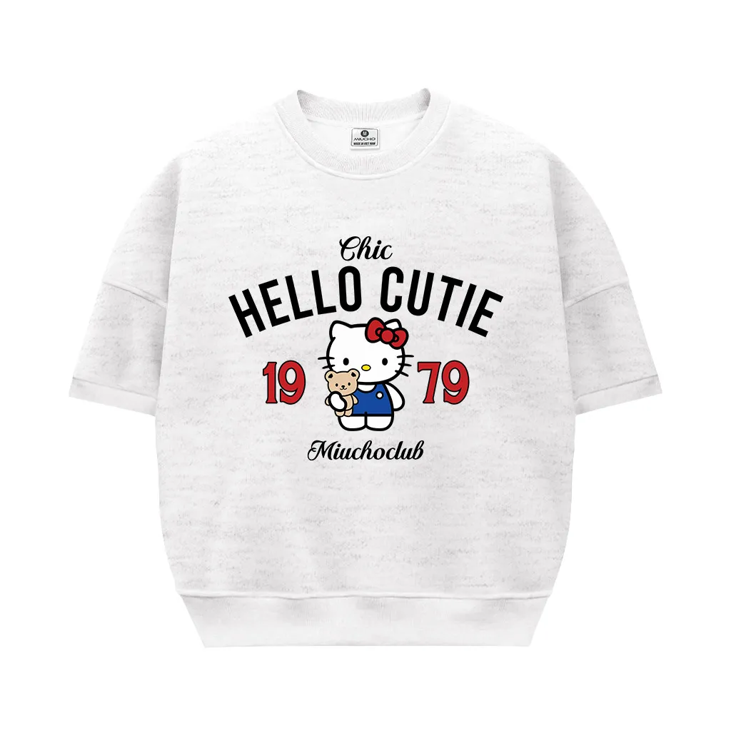 Áo Sweater boxy tay ngắn Miucho nỉ 2 da dày dặn thoáng mát cổ tròn HELLO CUTIE in mix 2686_thumbnail_0