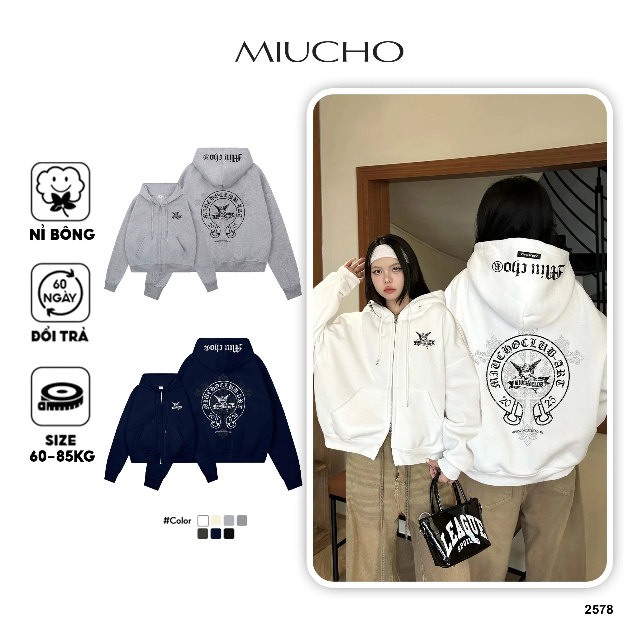 Áo hoodie zip form boxy street style 2578 Miucho chất vải nỉ bông mềm mại thoáng mát in mix_thumbnail_1