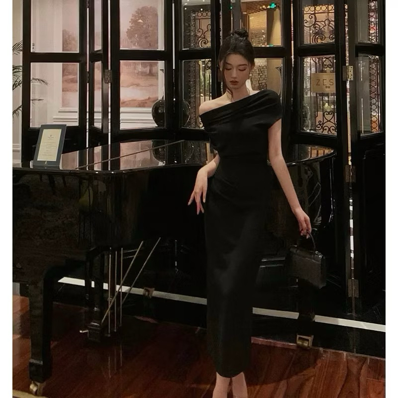 Đầm Đi Tiệc Nữ Dáng Dài Sang Chảnh , Váy Body Lệch Vai Che Khuyết Điểm Logastore_L195_thumbnail_2