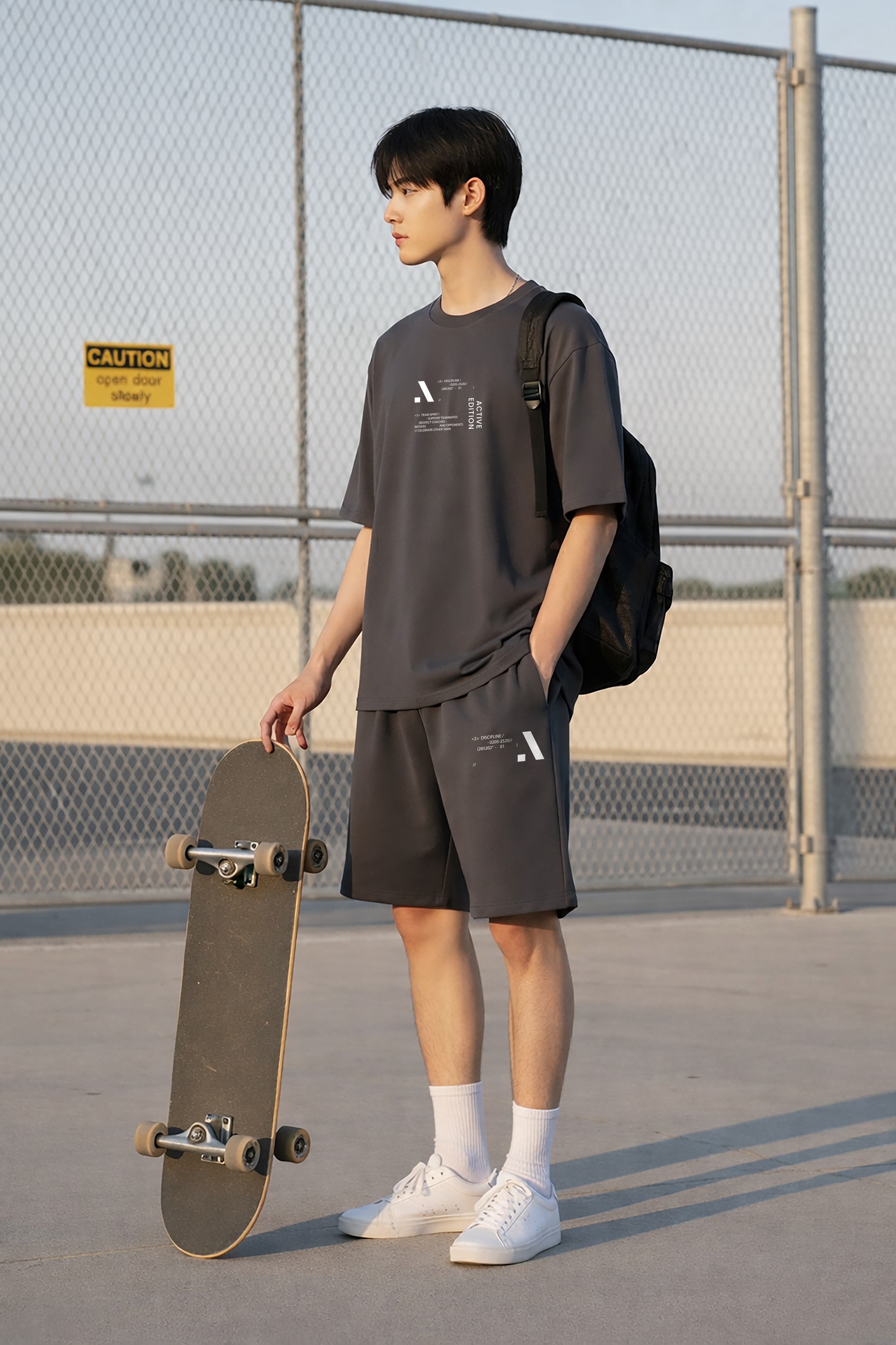 Quần short nỉ bé trai màu than chì in chữ trắng_thumbnail_2