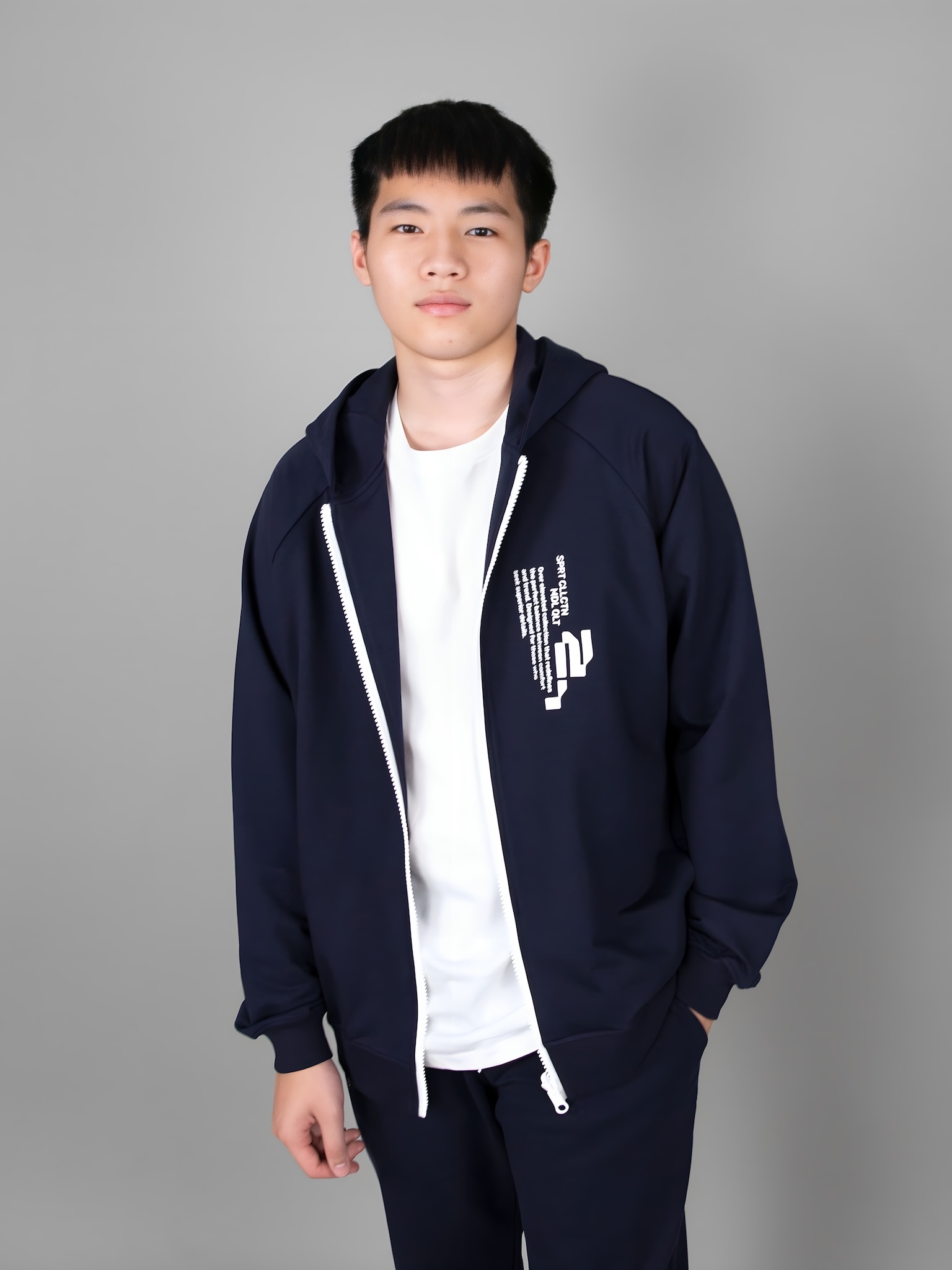 Áo khoác nỉ navy in chữ trắng