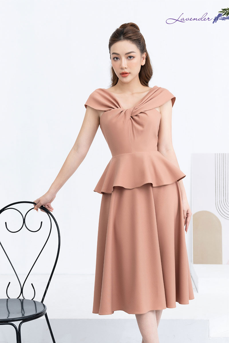 Đầm xòe peplum cổ xoắn D2451