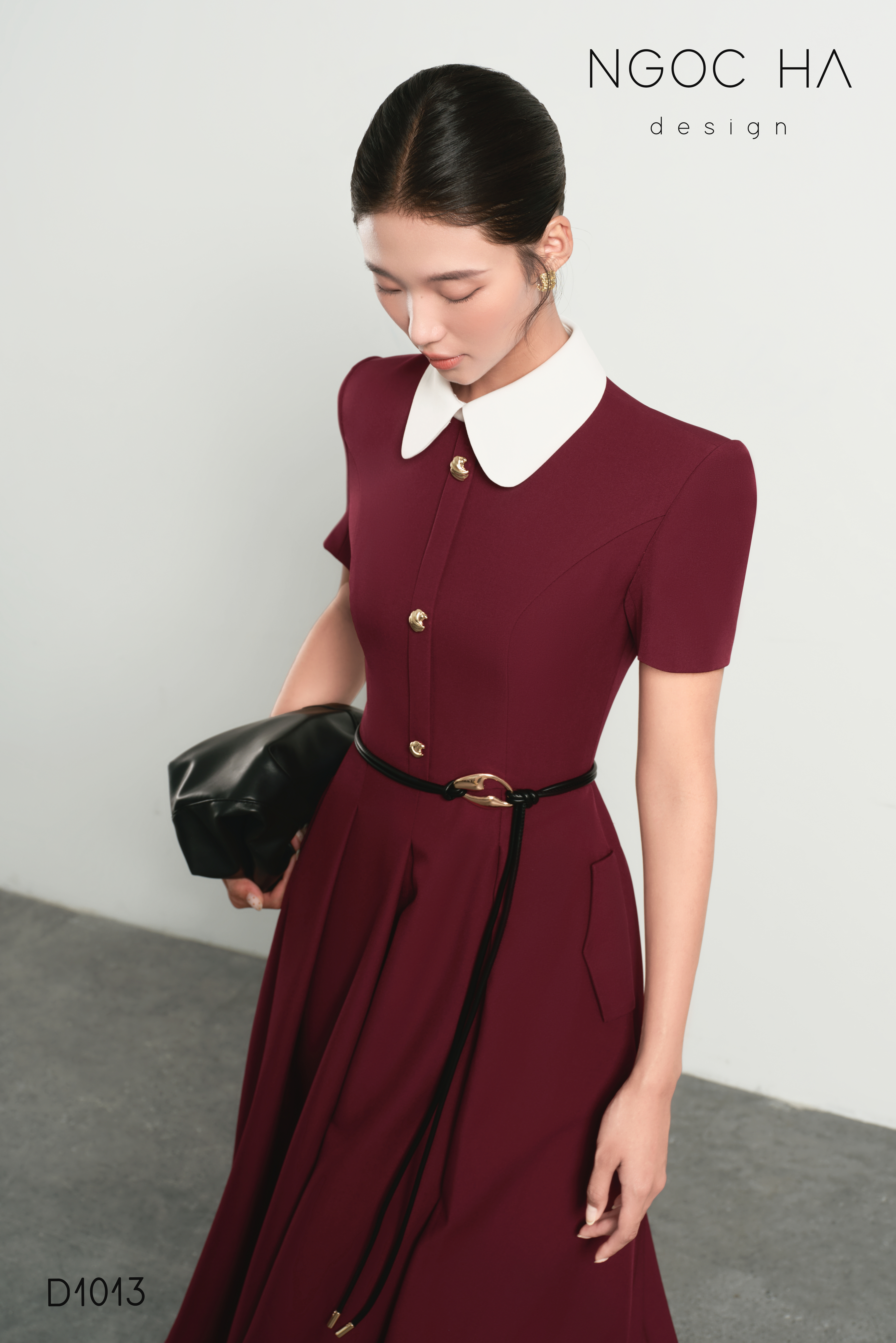 Claire Dress_ Đầm Xòe Màu Đỏ Mix Cổ Trắng D1013_thumbnail_5