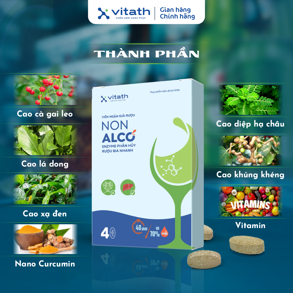 Giải rượu Non Alco VITATH, hỗ trợ tan 70% nồng độ cồn sau 40 phút sử dụng và giảm đau đầu chóng mặt_thumbnail_3