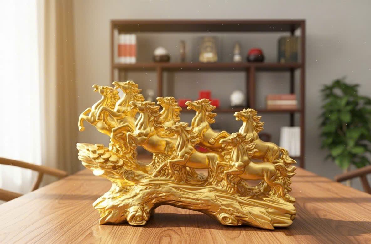 Tượng bát mã bằng đồng dát vàng 9999_thumbnail_0