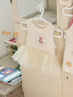 A74 - Váy thô caro đỏ thêu nơ hãng IYE (Sz80-100)