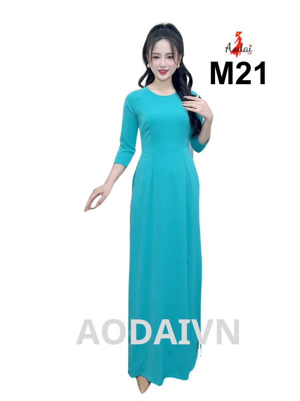 M21 Áo dài màu xanh ngọc cổ tròn tay lỡ