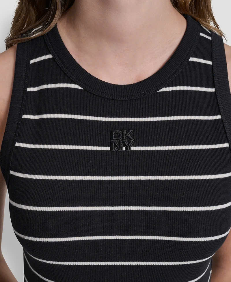 E290 ĐẦM BODY BA LỖ ĐEN KẺ TRẮNG PHỐI XẺ DKNY_thumbnail_8