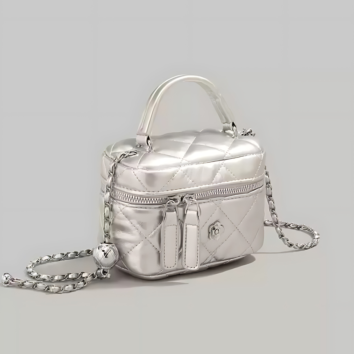 UHE 2503 – túi mini da ánh kim cao cấp, thiết kế thời thượng, 2 màu bạc & đen sang trọng