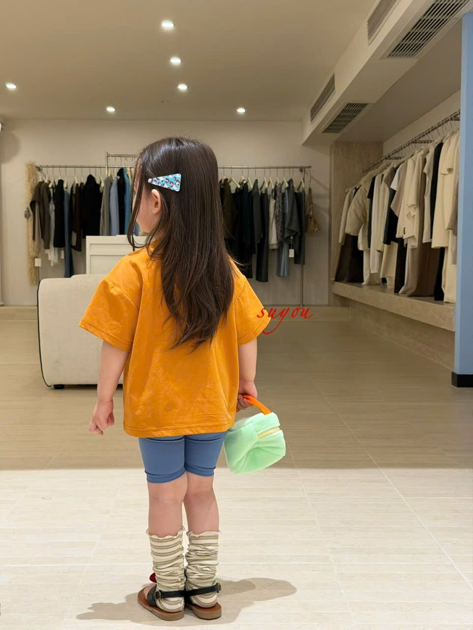 SU74 - Quần legging lửng màu xanh hãng Suyou