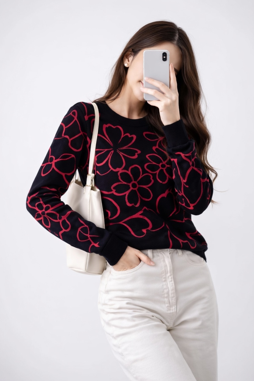 Áo Salsa Jeans Hoa Văn Đỏ Cam