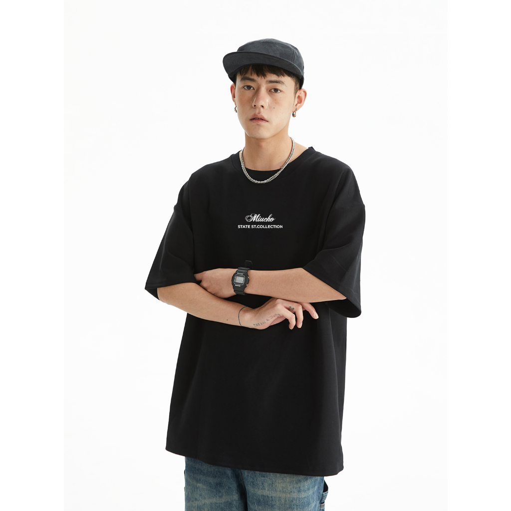 Áo thun nam form rộng ATD288 Miucho Man cotton cổ tròn in typography_thumbnail_6