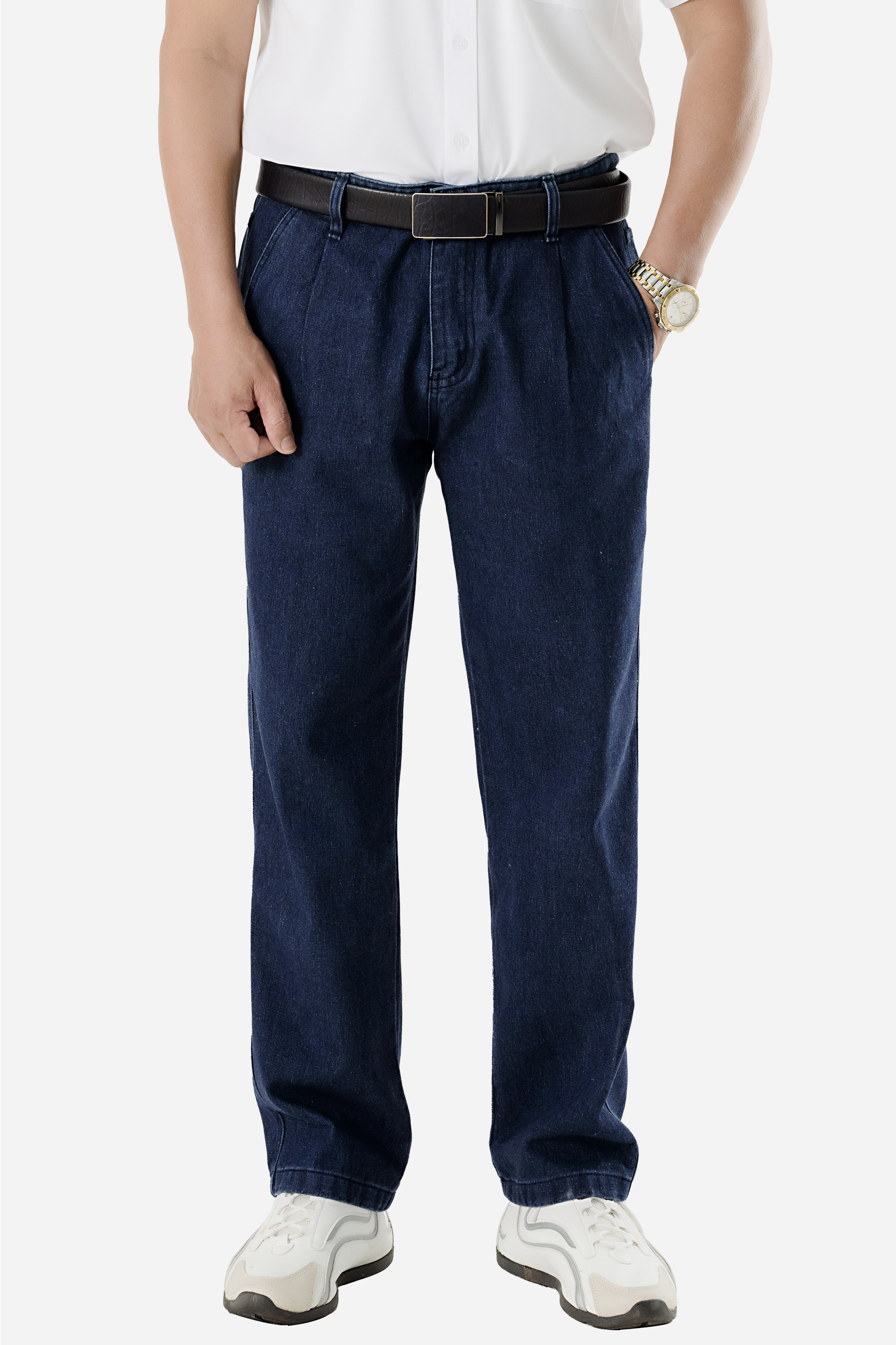 Quần Jeans 1 Li Nam Trung Niên ANCHI Chất Liệu Cafe Dáng Suông Túi Chéo Cao Cấp Màu Xanh Đậm