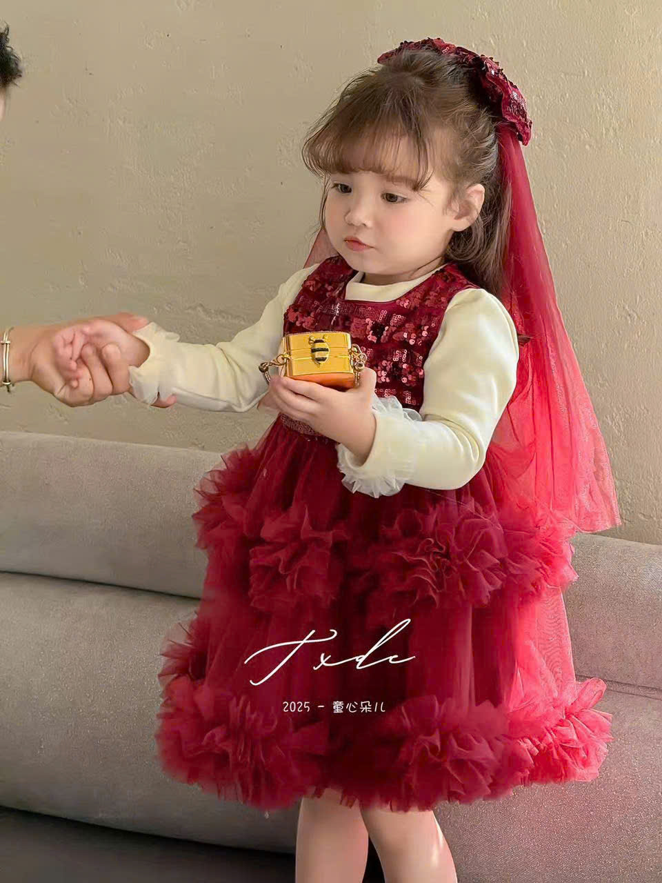 (V55) Set váy đính cườm và váy đều có lót dày kèm nơ tóc_thumbnail_0