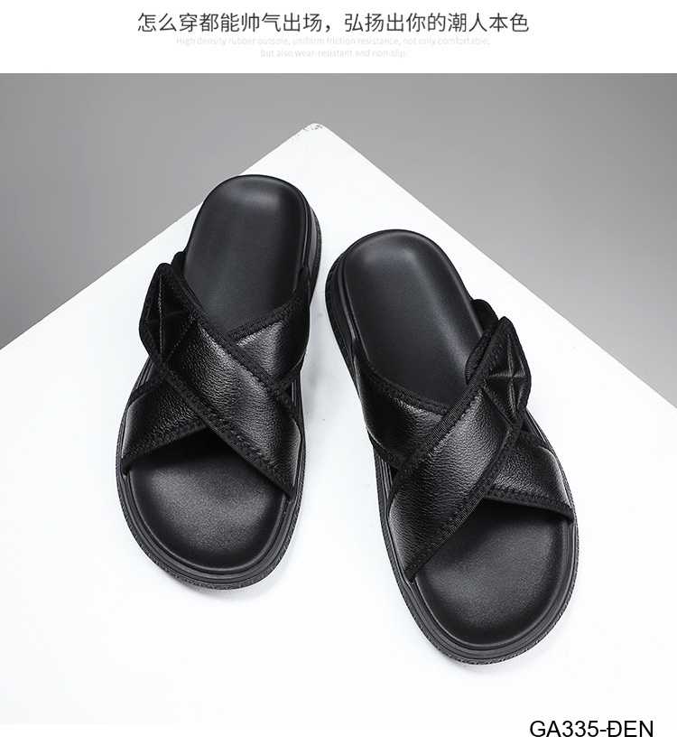 GA335 - Dép lê nam da bò kiểu Hàn màu đen đế cao su êm chân_thumbnail_11
