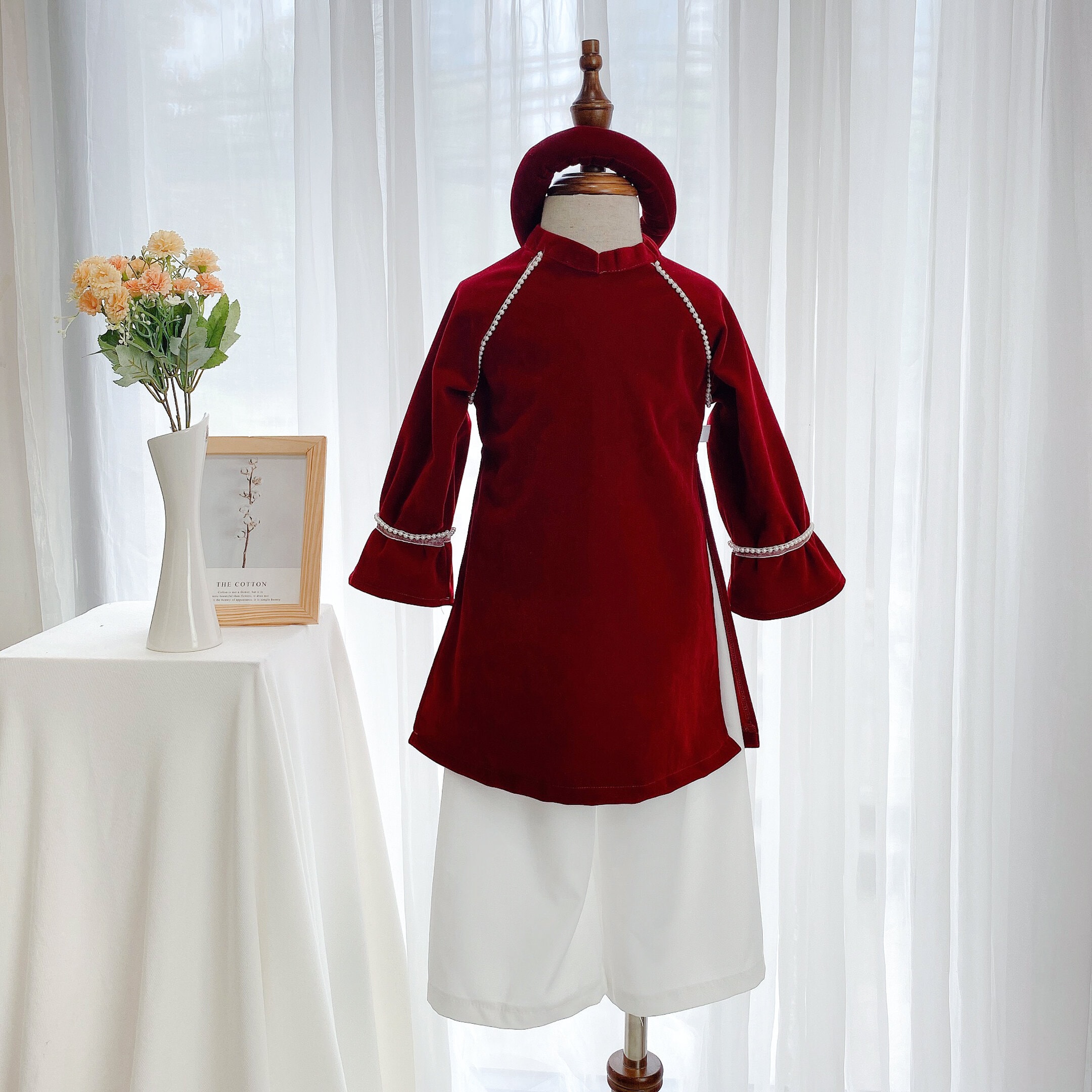 Set áo dài phối ngọc kèm quần và mấn_thumbnail_3