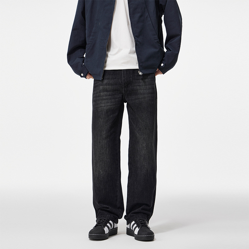 ClanfitQuần jeans nam ống rộng màu đen cao cấp mới mùa thu, quần ống rộng cổ điển đa năng_thumbnail_2