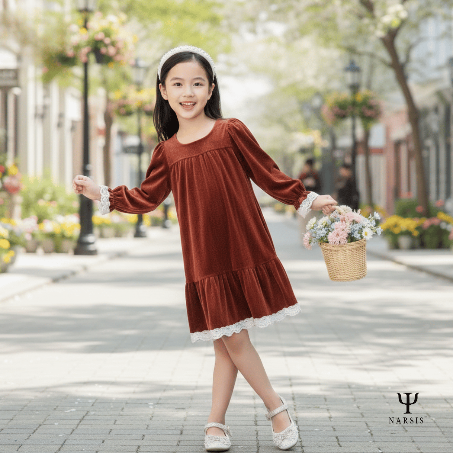 VÁY BÉ GÁI KB0021 NARSIS CHẤT LIỆU THOÁNG MÁT, DỄ CHỊU, THOẢI MÁI CẢ NGÀY, DỄ VẬN ĐỘNG_thumbnail_2