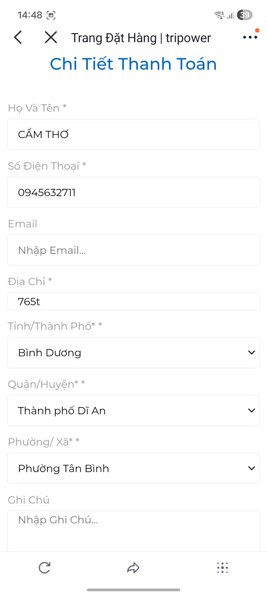 Chi tiết  thanh toán