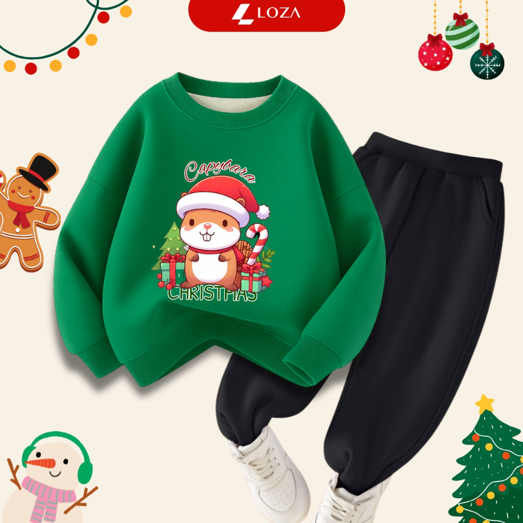 Bộ nỉ bé trai, bé gái in hình Capybara Chrismast - Loza Kids BI193_thumbnail_1