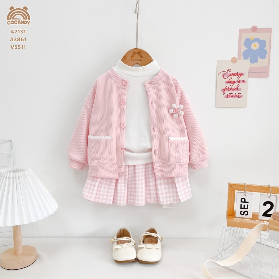 Áo cadigan HỒNG 2 túi viền ren_thumbnail_0