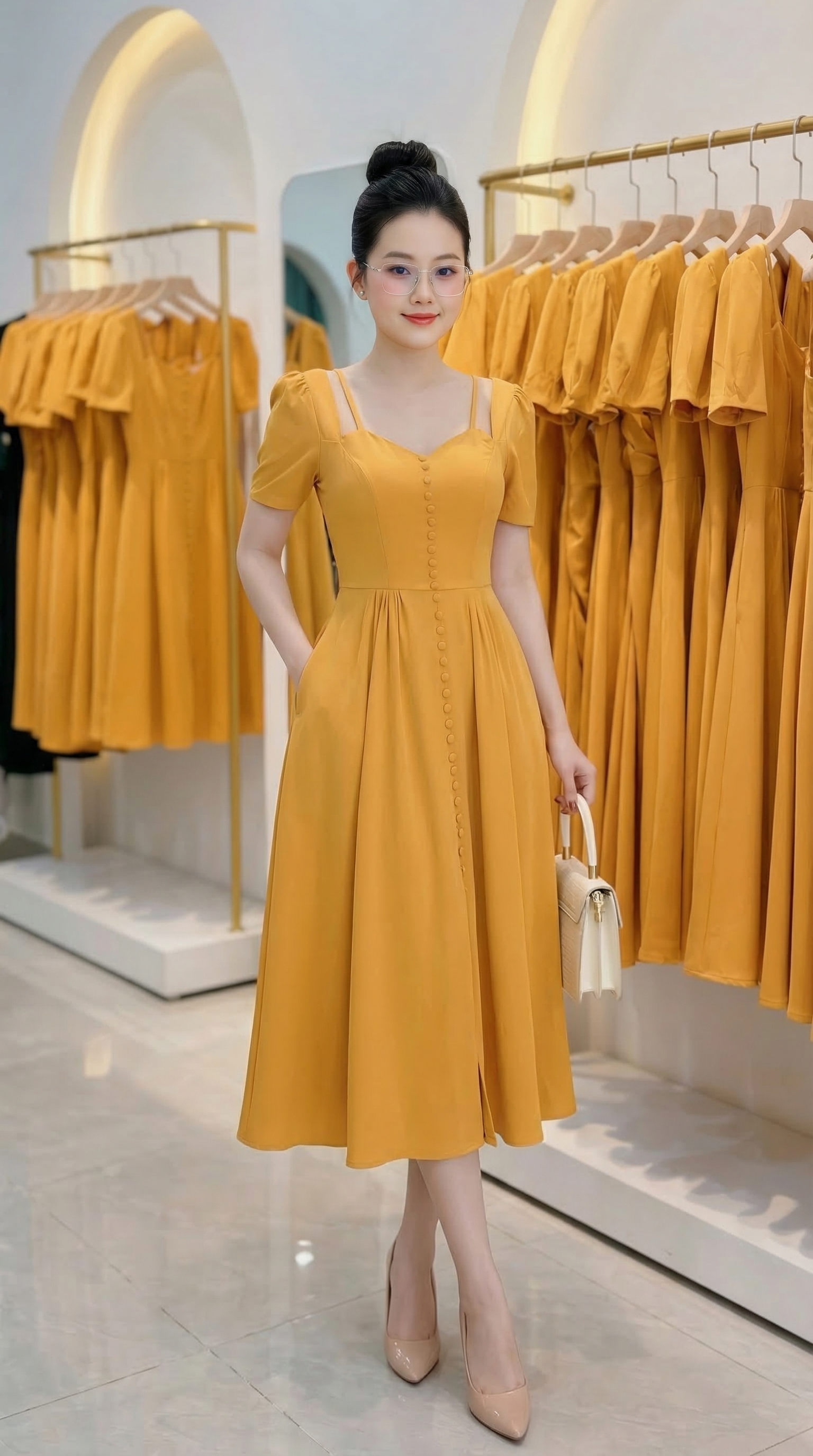 Đầm xòe tiểu thư tay con cut out đính nút_thumbnail_6