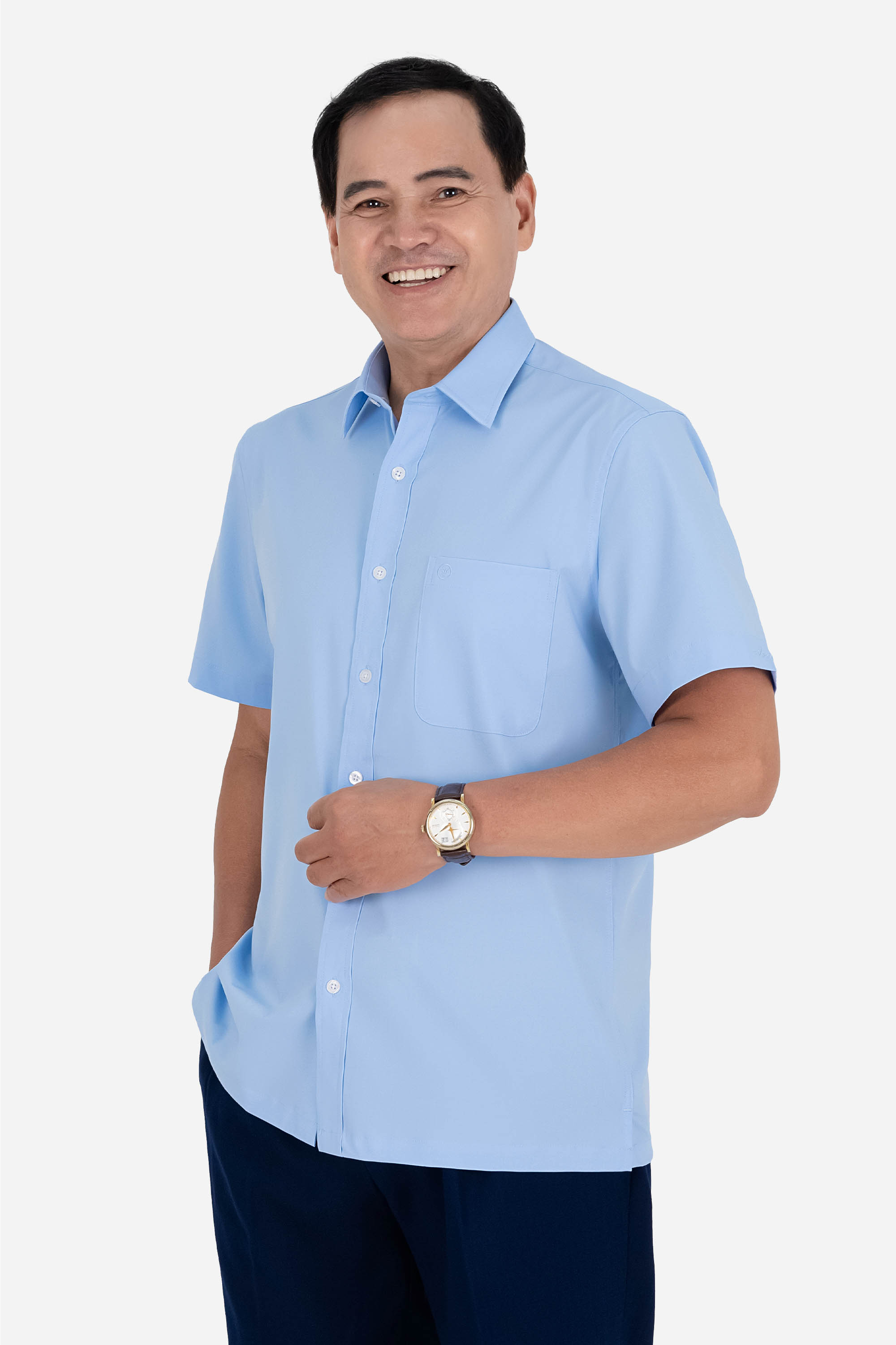 Áo Sơ Mi Trơn Cộc Tay Nam Trung Niên ANCHI Chất Liệu Sợi Gỗ Thoáng Mát Màu Xanh Nhạt_thumbnail_16