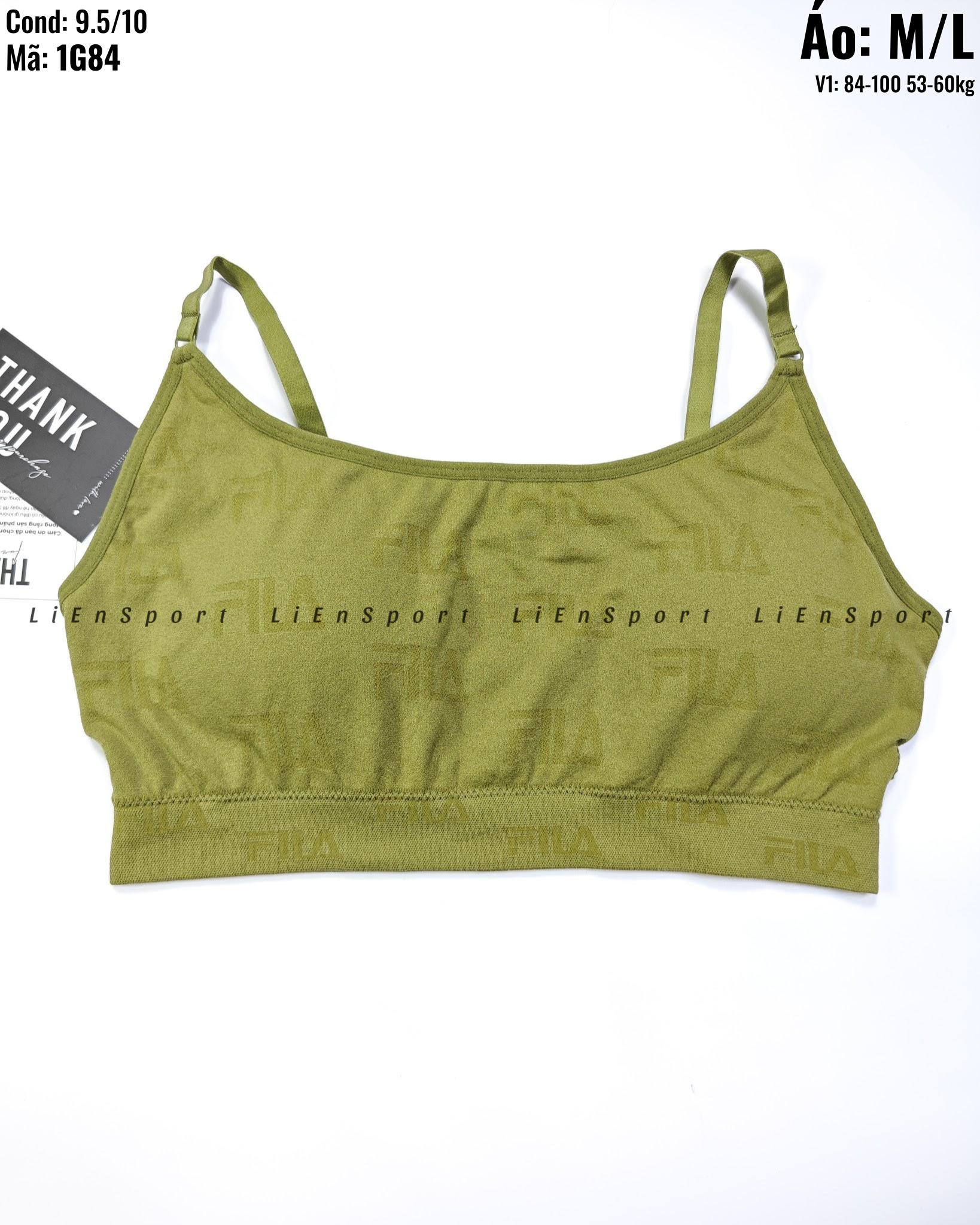 Fila Áo bra thể thao croptop Nữ Size ML Xanh rêu Auth 2nd Chất liệu mịn co giãn tốt Dây vai mảnh điều chỉnh được Chân ngực bản to Logo in chìm Phù hợp tập gym yoga Mã:1G84