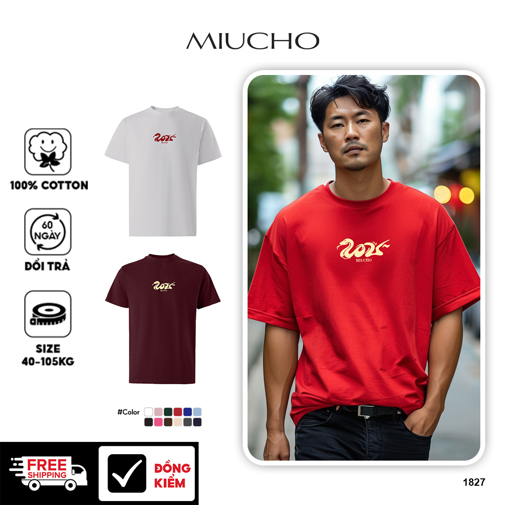 Áo phông tết form rộng cổ tròn vải cotton 4c co giãn thoáng mát 1827 Miucho Iconic in basic_thumbnail_1
