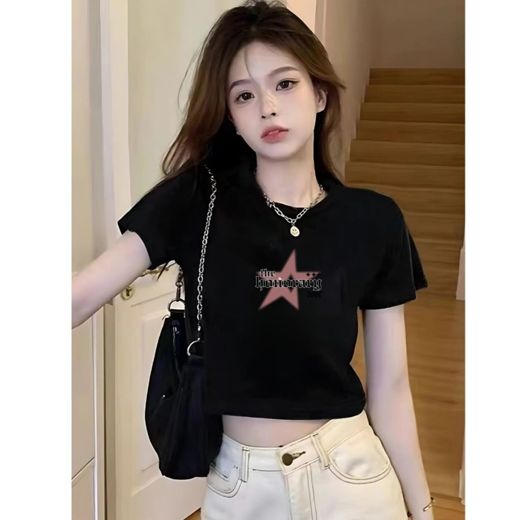 [Form Ôm] Áo croptop nữ ôm body màu đen in hình - Áo thun nữ dáng croptop ôm Loza - G0260_thumbnail_1