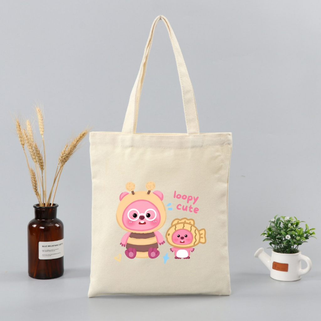 Túi tote vải canvas Loopy, Baby Three có khoá kéo và ngăn phụ, đi học, đi chơi - 𝐖𝐞 𝐓𝐞𝐞 TOTE12_thumbnail_3