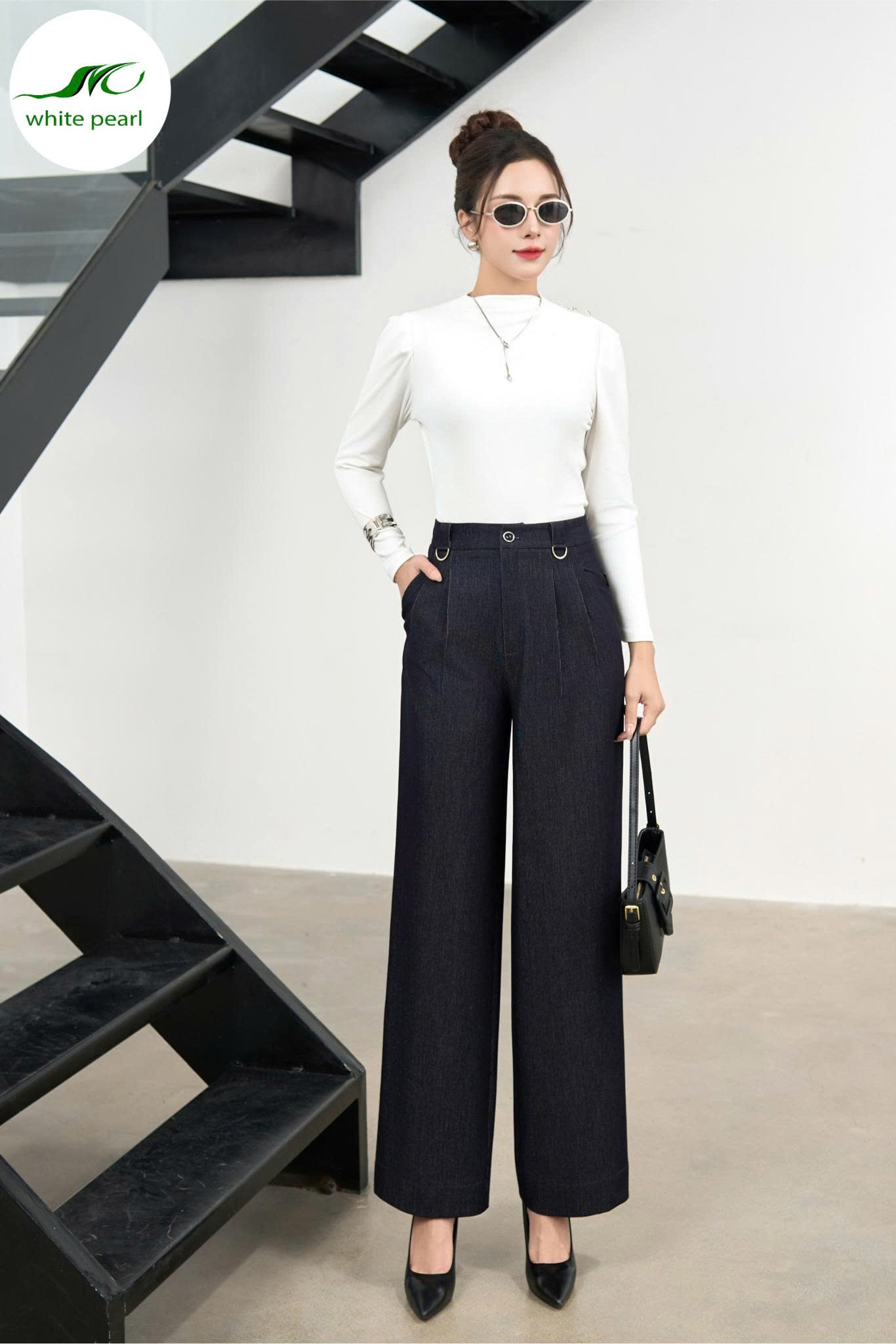 Quần suông bò đai D Thời Trang Công Sở Nữ Cao Cấp White Pearl_thumbnail_1