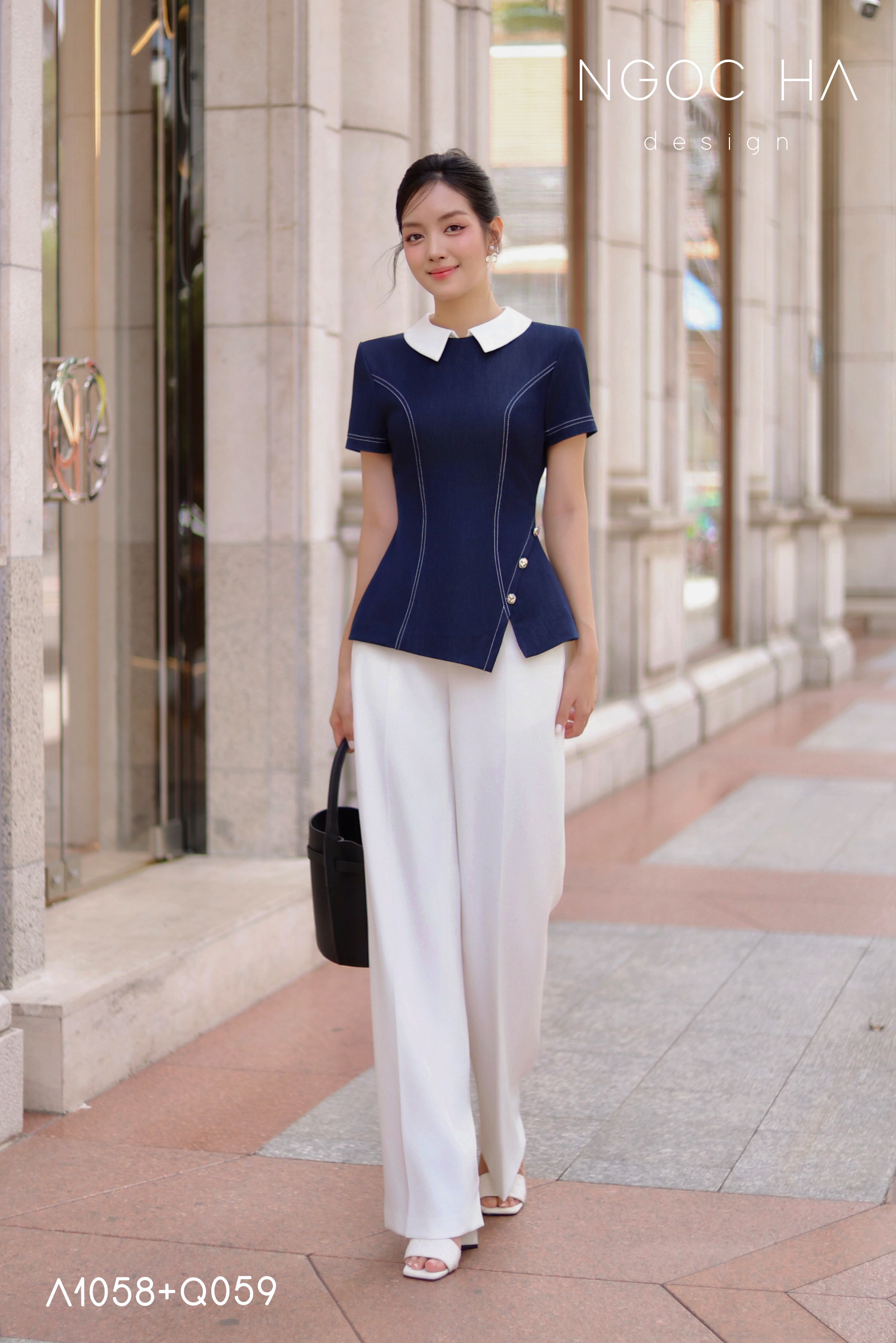 Lara Top_ Áo Bò Peplum Vạt Chép Đính Cúc Mix Cổ Trắng A1058_thumbnail_10