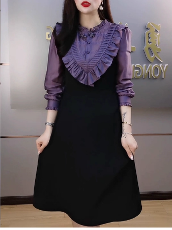 13970-Đầm chữ A phối tay lở  cổ viền bèo ( thun mịn, lụa ánh kim)FREESHIP_thumbnail_0