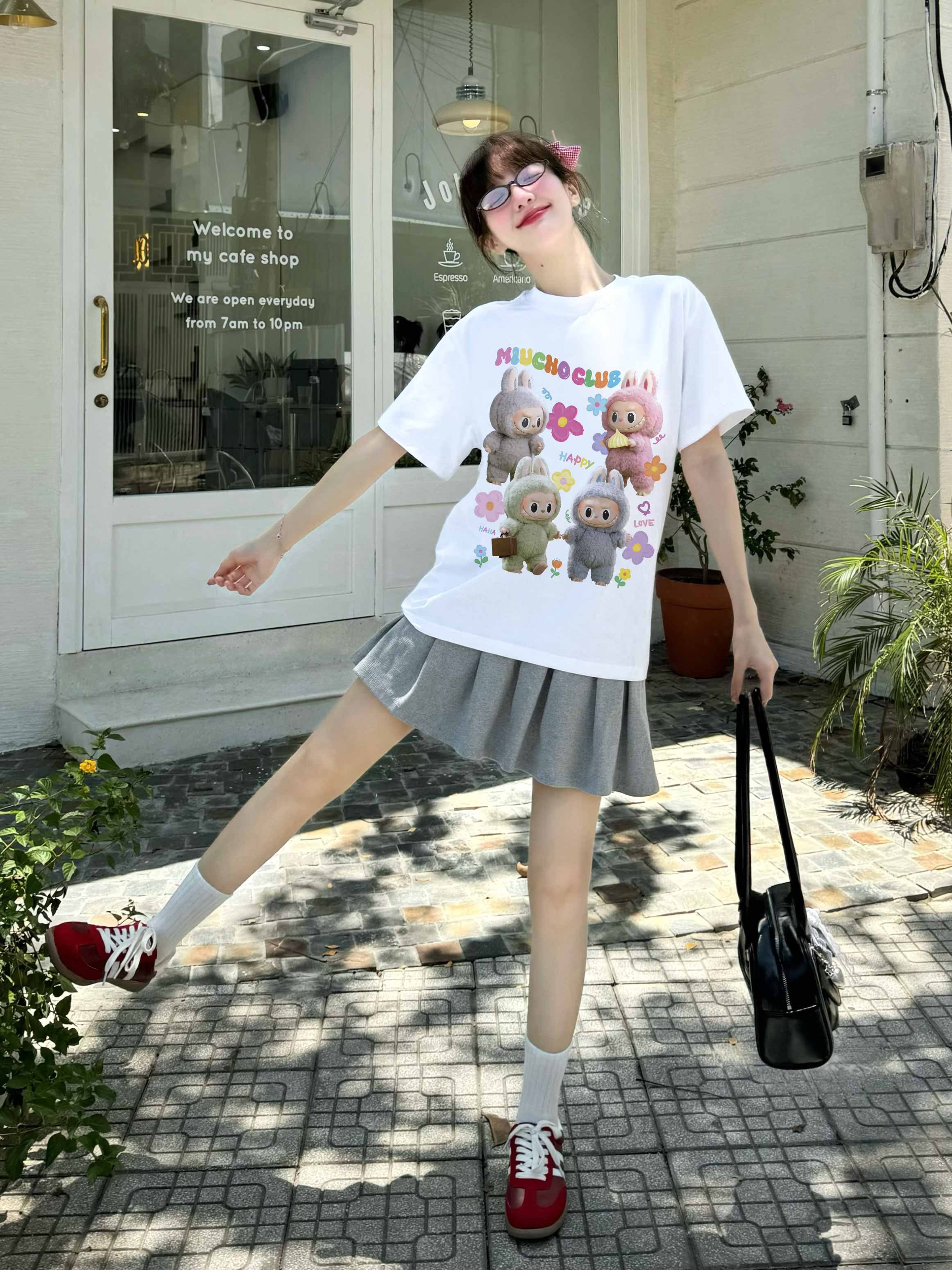 Áo thun labubu dễ thương form rộng nhiều màu ATD1452 Miucho vải cotton cổ tròn in mix_thumbnail_4