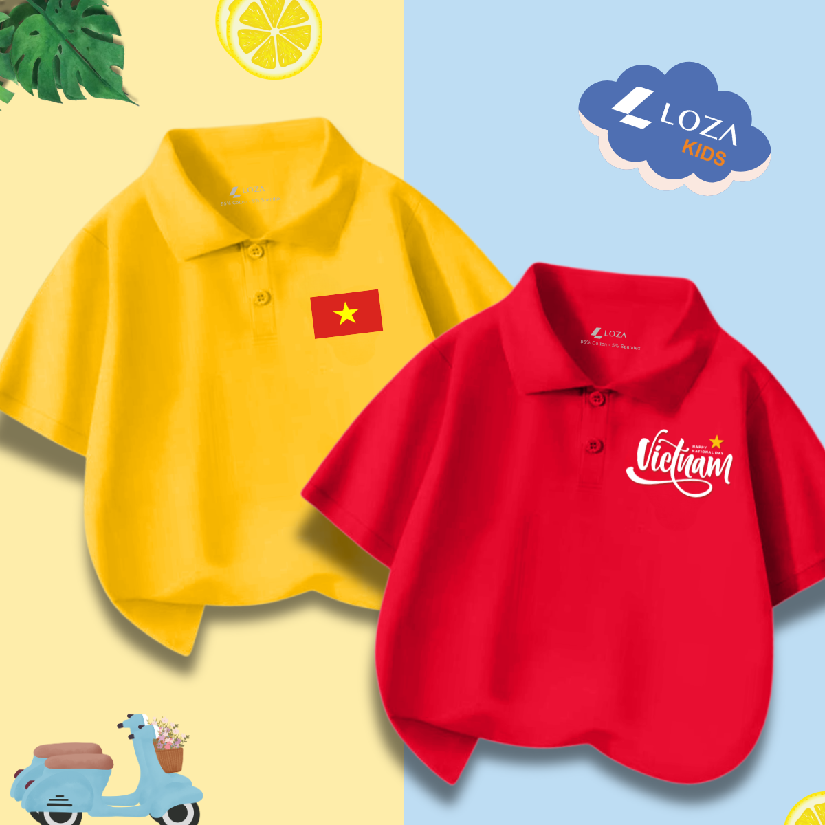 Áo Polo trẻ em  in hình cờ đỏ sao vàng Việt Nam - Loza Kids PL002