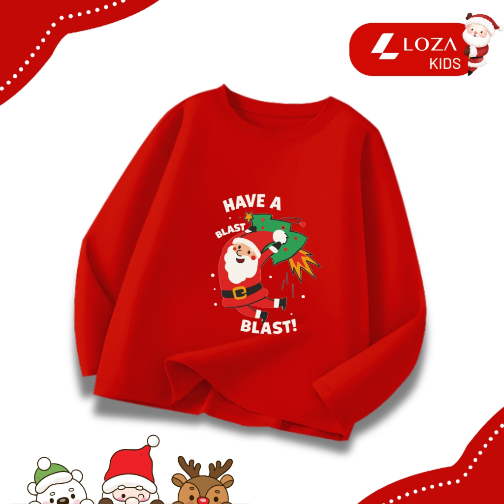 Áo thun dài tay bé trai, bé gái in hình Noel cho bé từ 15-40kg - Áo thu đông trẻ em Loza Kids - KT010