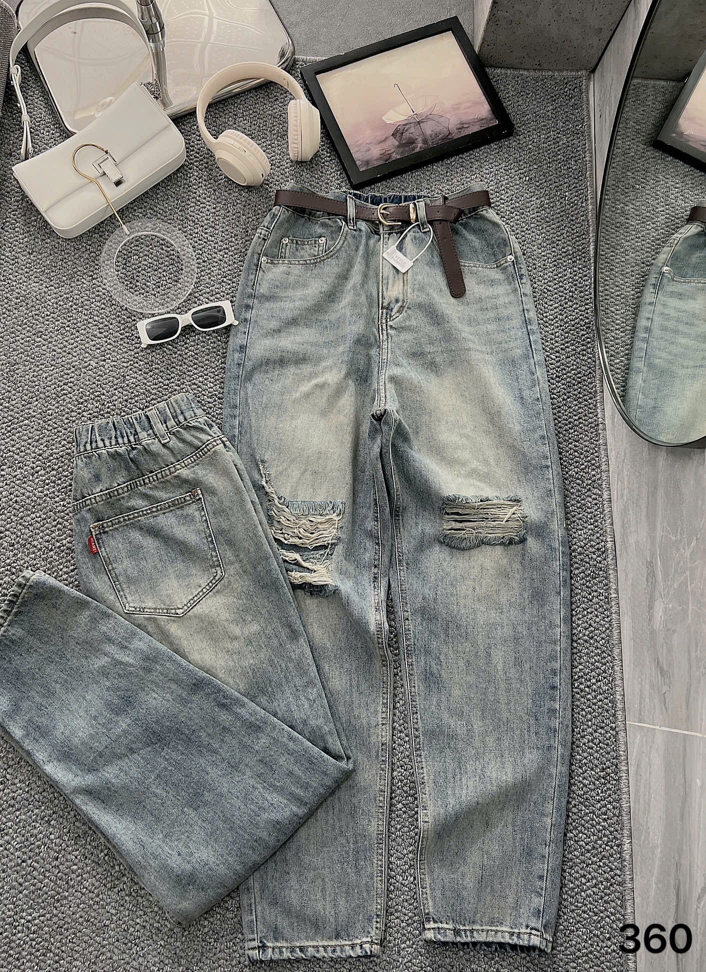 Quần baggy lưng thun rách kiểu bigsize QJ360 dành cho nàng béo mập từ 55-90kg