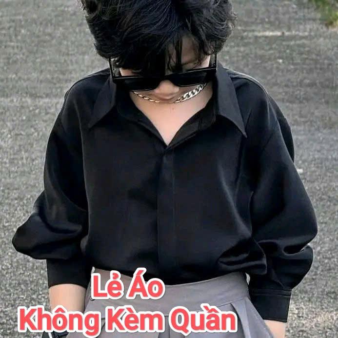 Quần Suông Xám Đai Lệch Túi, Áo Sơ Mi Lụa Đen Dày Dặn Cho Bé Trai, Bé Gái._thumbnail_9