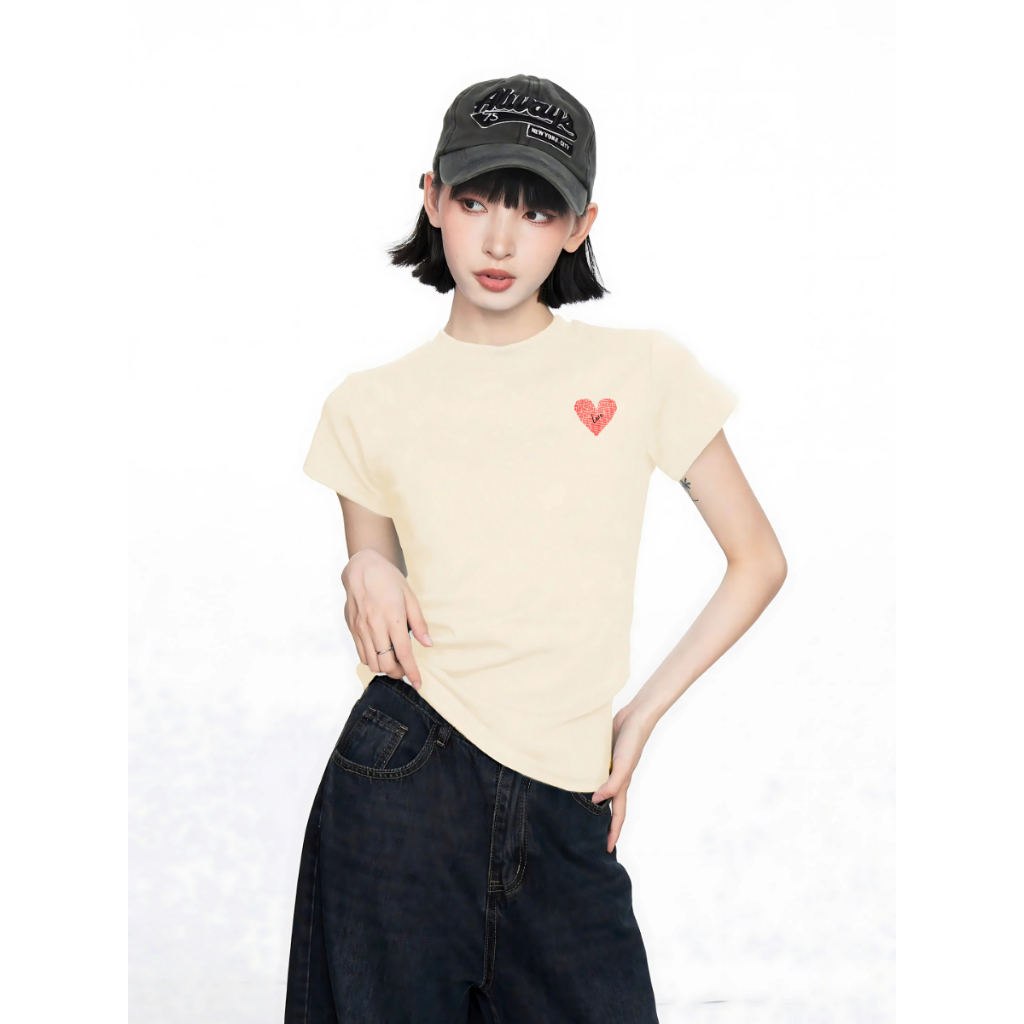 Áo Baby tee nữ trái tim chất cotton - Áo phông Baby tee nữ LOZA ET8237_thumbnail_3