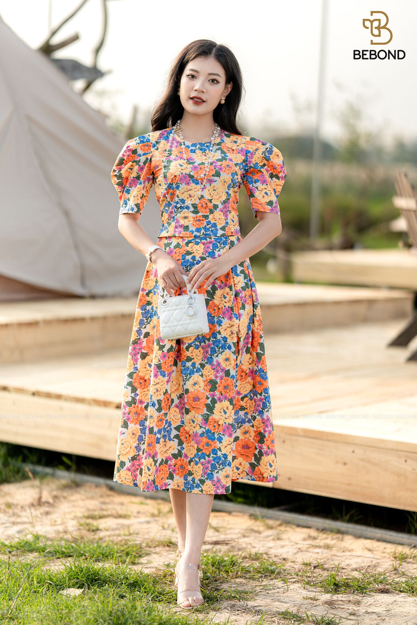 Set Áo Crotop - Chân váy xòe Pansy HOA CAM