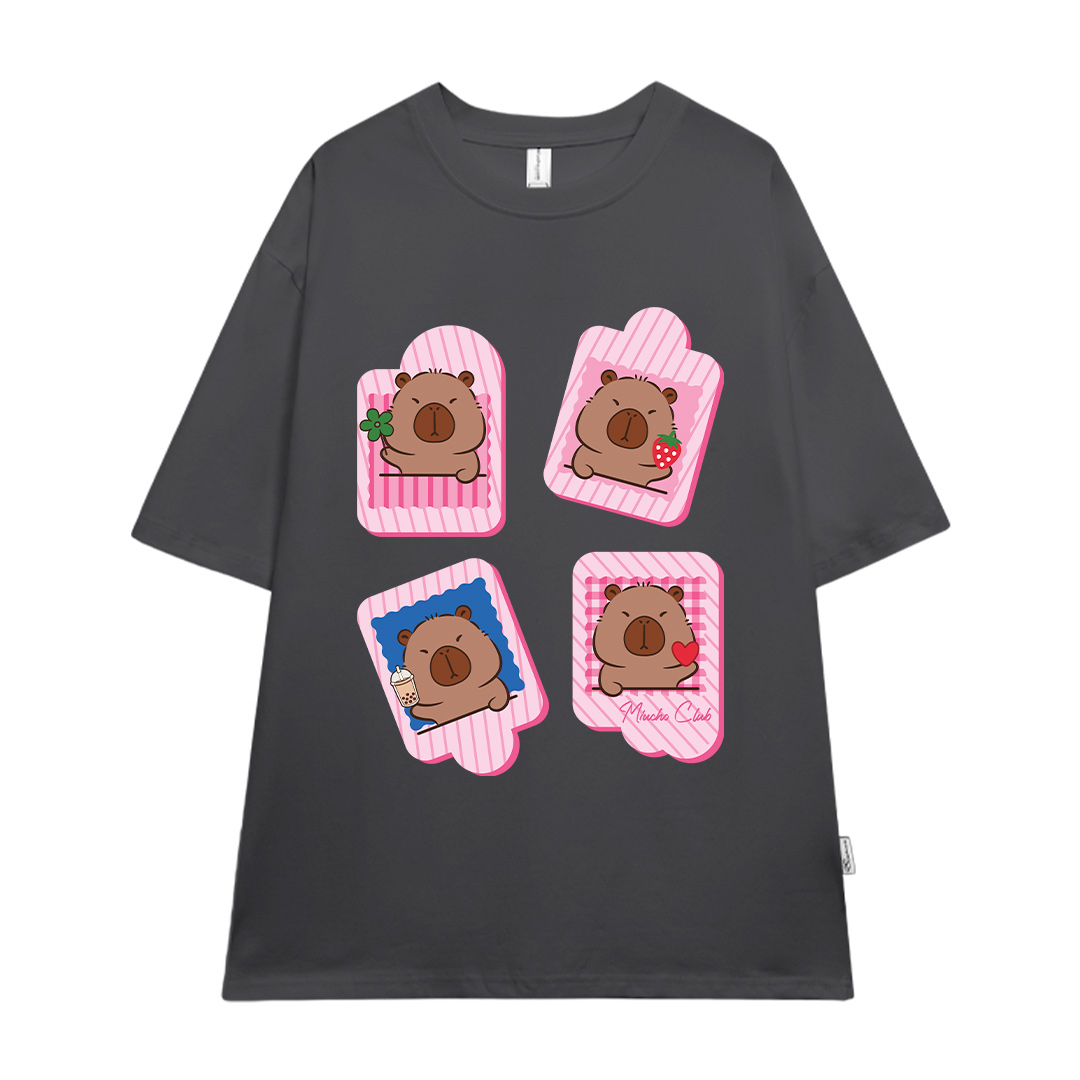 Áo phông form rộng Capybara unisex ATD1494 Miucho vải cotton thoáng mát cổ tròn in mix_thumbnail_13