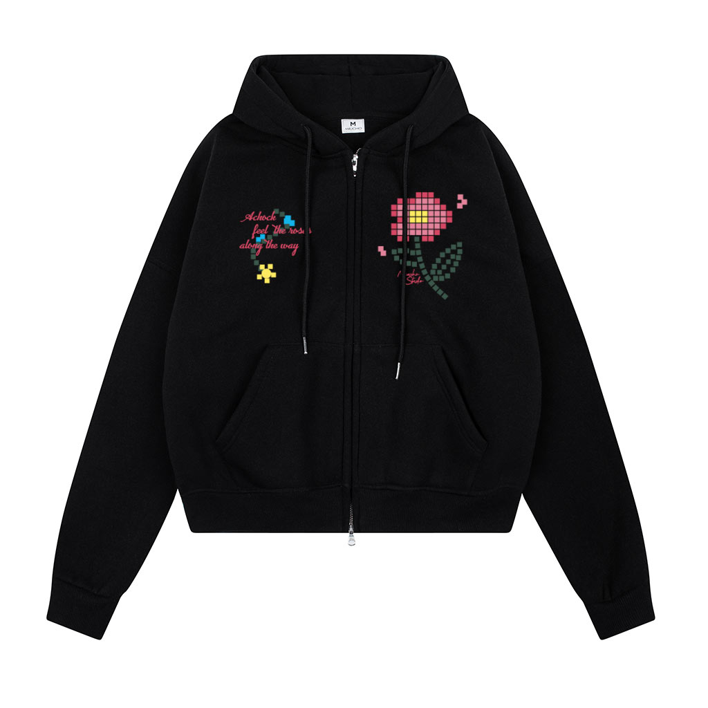 Áo hoodie zip boxy nỉ 2 da dày dặn HXD1574 Miucho mũ rộng khóa kéo in mix_thumbnail_3