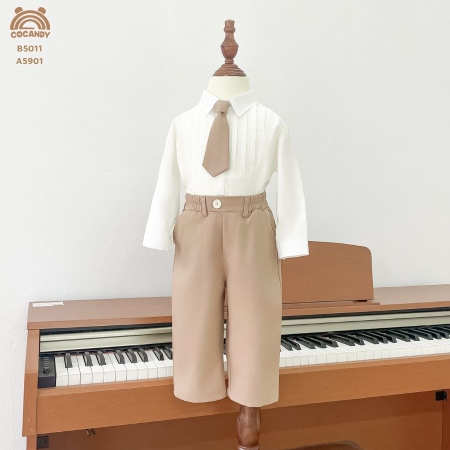 Bộ vest dài NÂU công tử phối nẹp be đôi_thumbnail_2